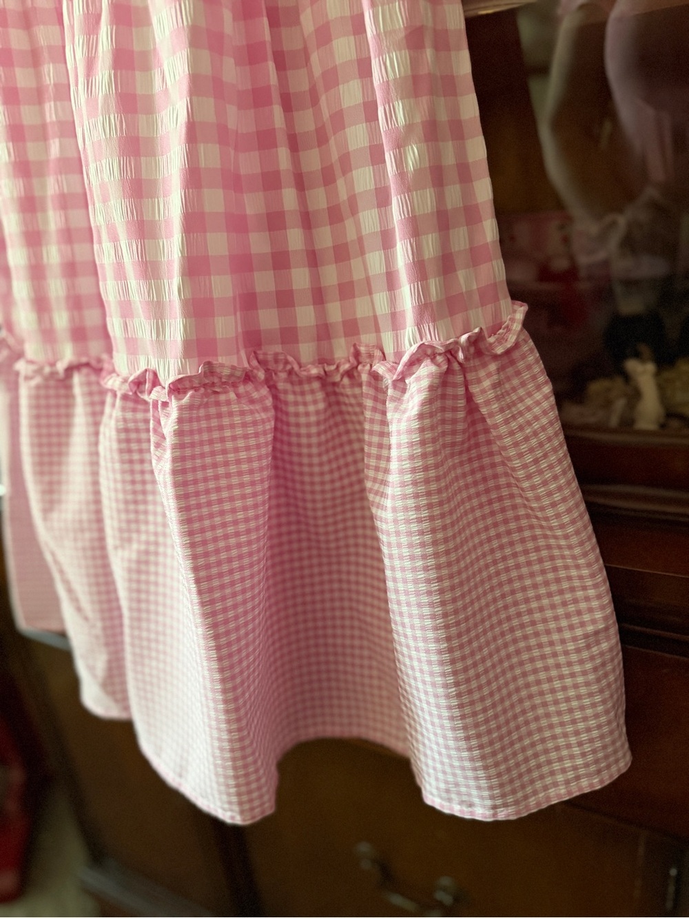 Pink Gingham Girls cottage core Maxi dress with ruffle - Picture 5 of 8